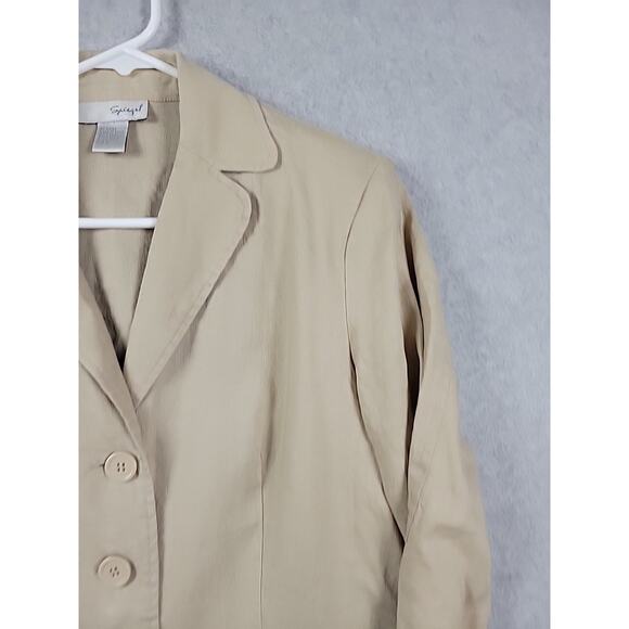 Vtg Spiegel 100% Linen Beige LS Button Up Blazer Rear Tie Size 10 Shoulder Pads - Picture 4 of 11